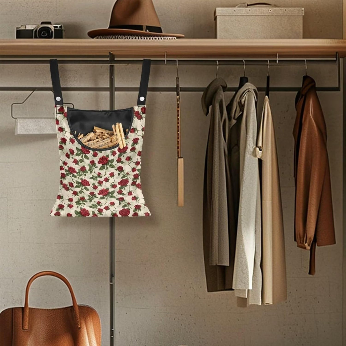 Rose Clothespin Bag Fashion Hanging Storage Organizer Clothes Pin Bag Waterproof Laundry Clothespin