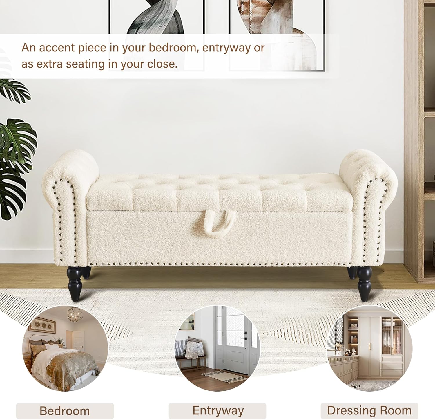 Furnimart Storage Ottoman Bench for Queen Size Bed, Faux Fur Upholstered Storage Bench Accent Bench