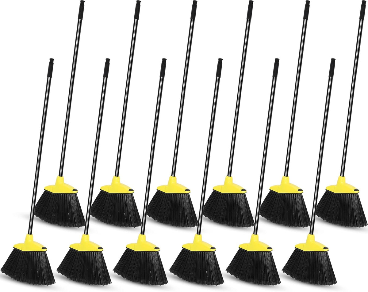 12 Pcs Heavy Duty 53 Inch Commercial Angle Brooms for Sweeping Indoor Outdoor - Black Broom with