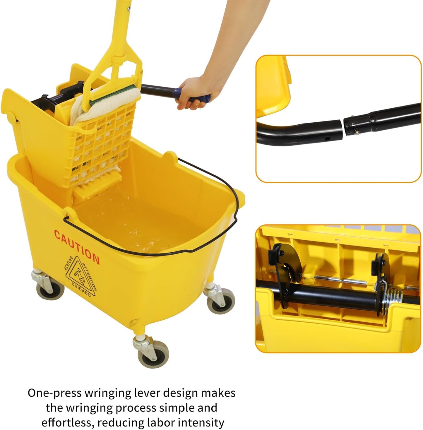 Commercial Mop Bucket with Side-Press Wringer for Floor Cleaning, 35 Quarts, Yellow, Including One
