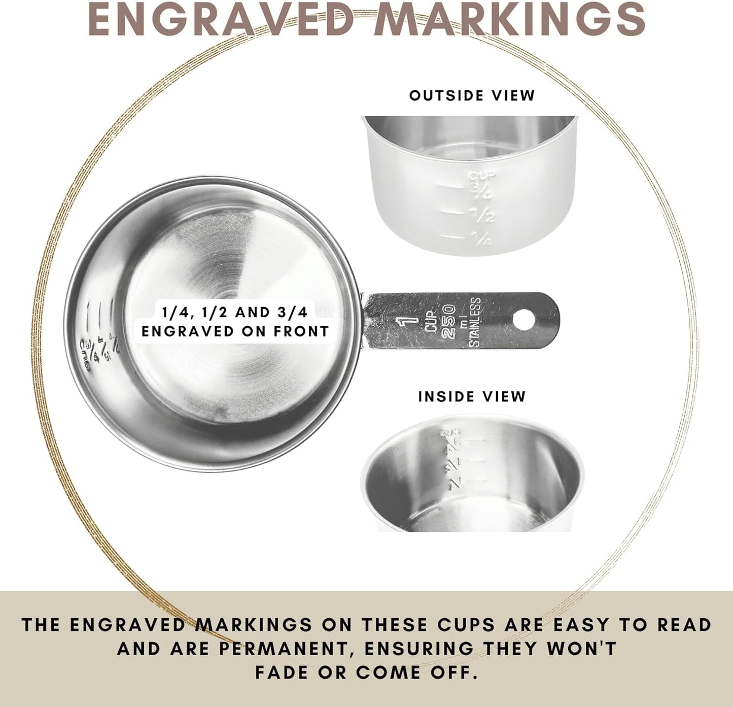1 Cup Stainless Steel Measuring Cup | Sturdy Metal 250 ml | 240 cc | 8 oz | Single Cup for Wet and