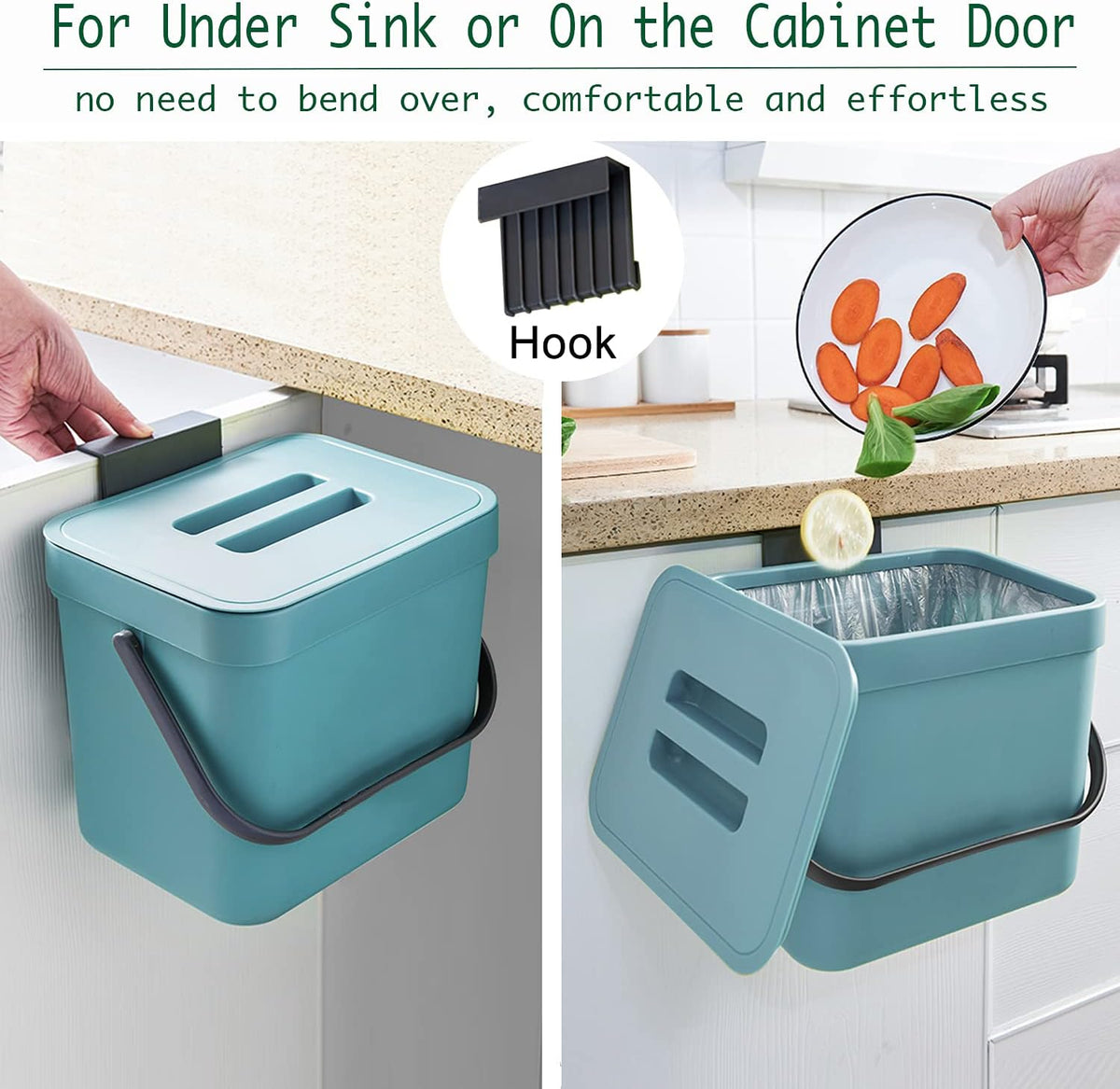 LALASTAR Kitchen Compost Bin, Hanging Trash Can with Lid for Kitchen Cabinet Door, Under Sink, Wall