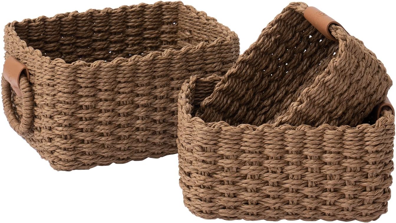 LA JOLIE MUSE Woven Storage Baskets, Recycled Paper Rope Bin Organizer Divider for Cupboards Drawer