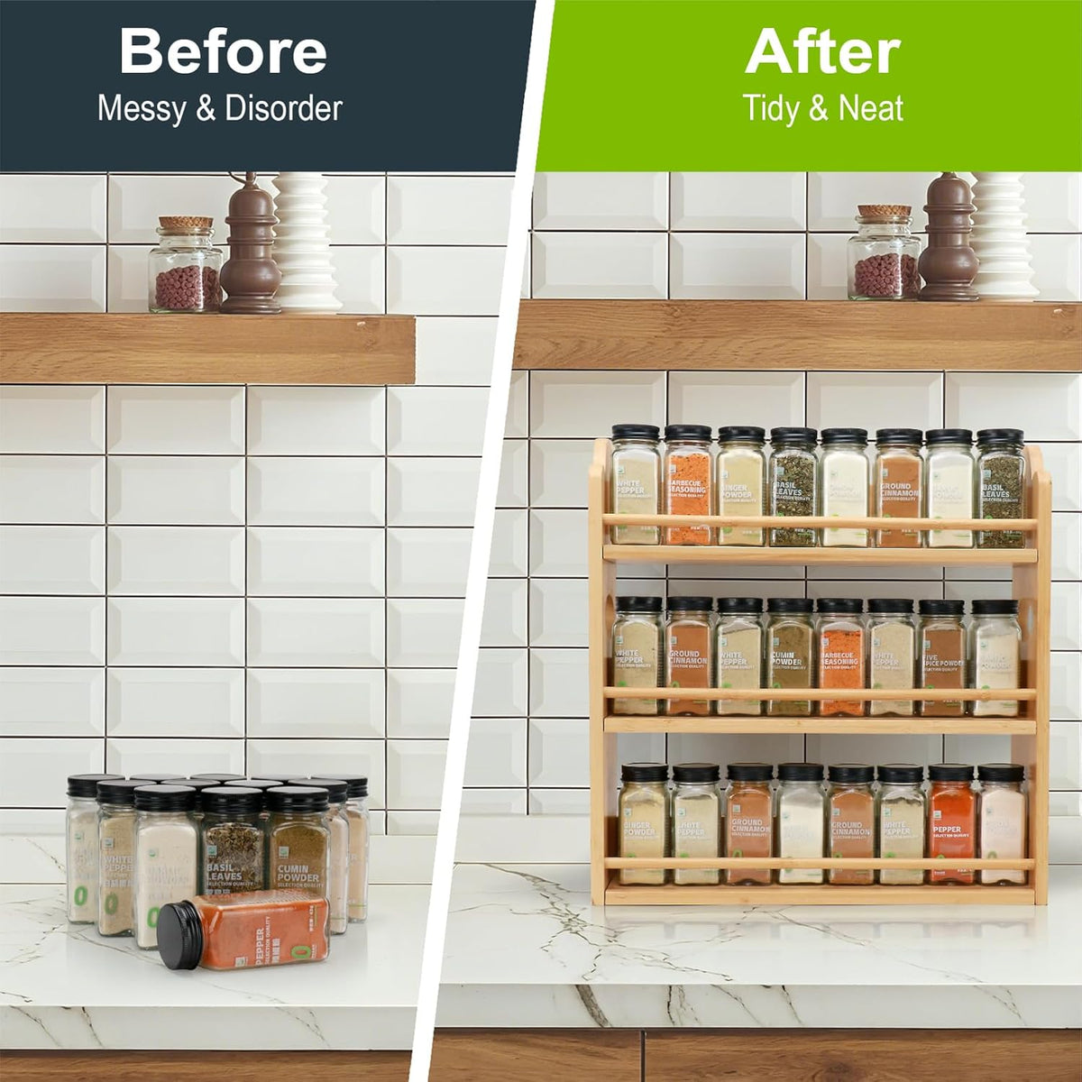 3 Tier Bamboo Spice Rack, Spice Rack Organizer, Seasoning Jars Rack Shelf Spice Organizer for