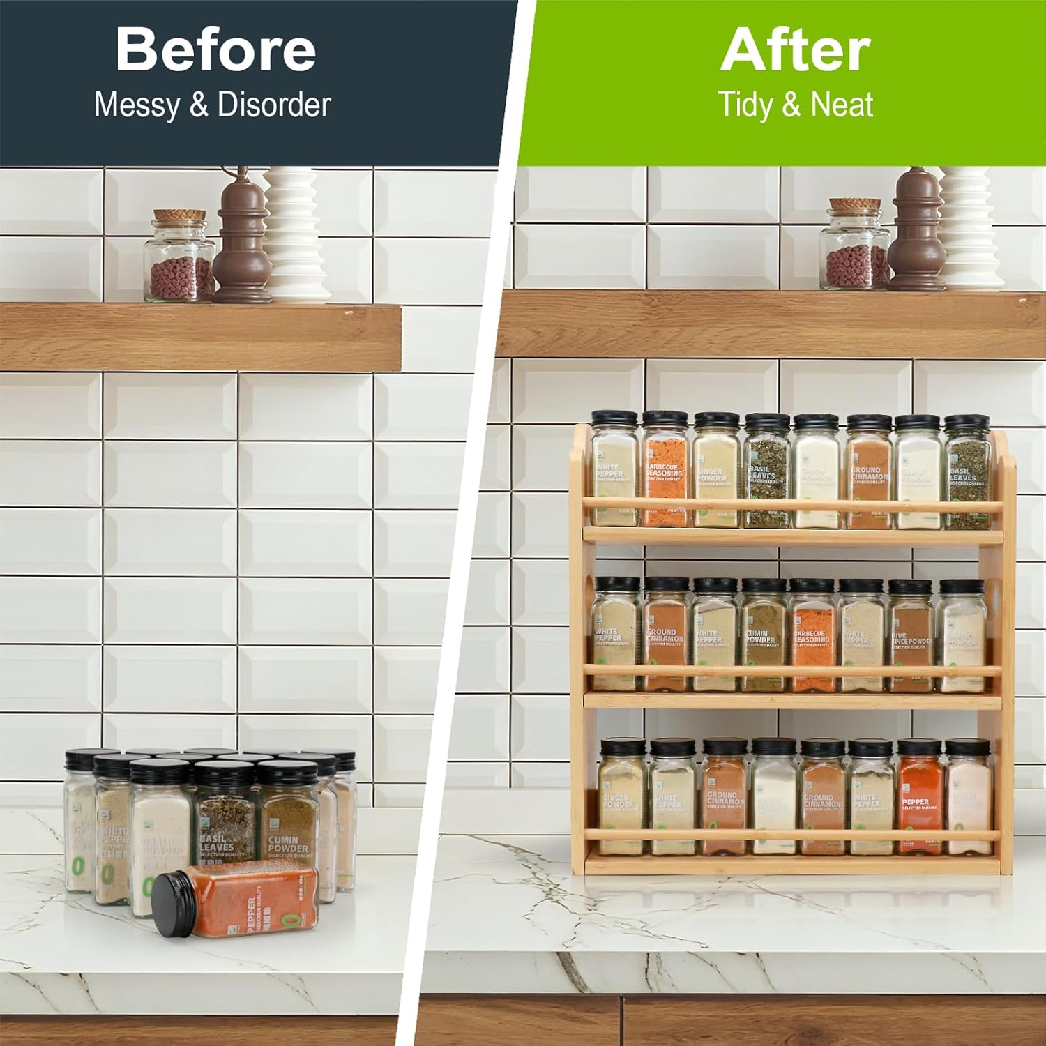 3 Tier Bamboo Spice Rack, Spice Rack Organizer, Seasoning Jars Rack Shelf Spice Organizer for