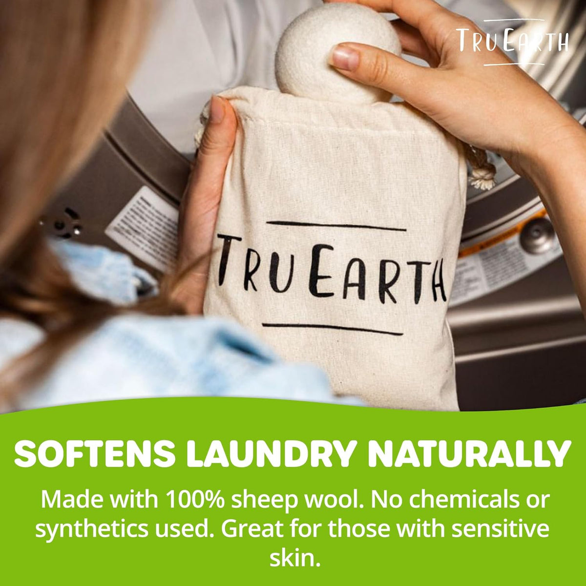 Tru Earth Wool Dryer Balls, Set of 4 XL 100% Wool Anti-Static Balls for Laundry, Reusable & All