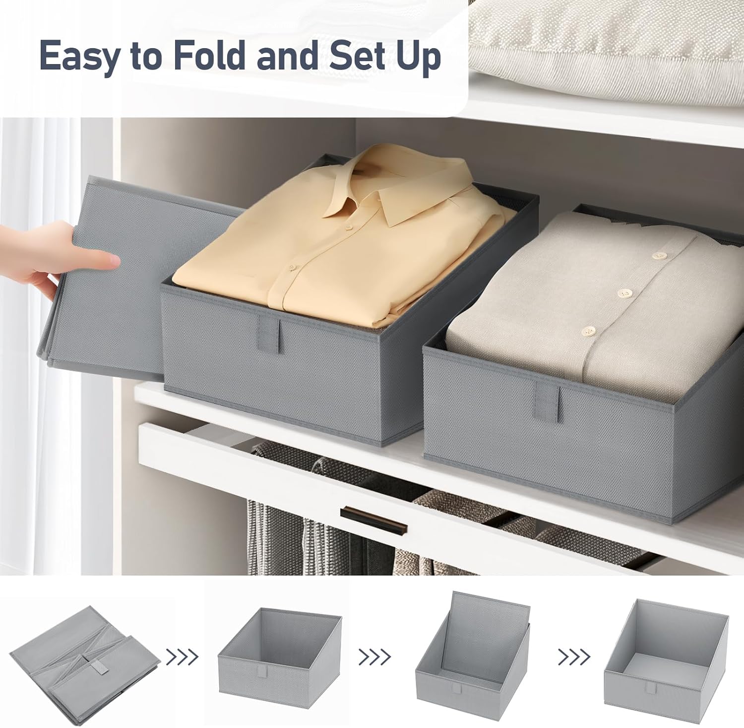 DIMJ Storage Bins for Closet, Trapezoid Storage Bins with Front Handle, Fabric Storage Baskets for