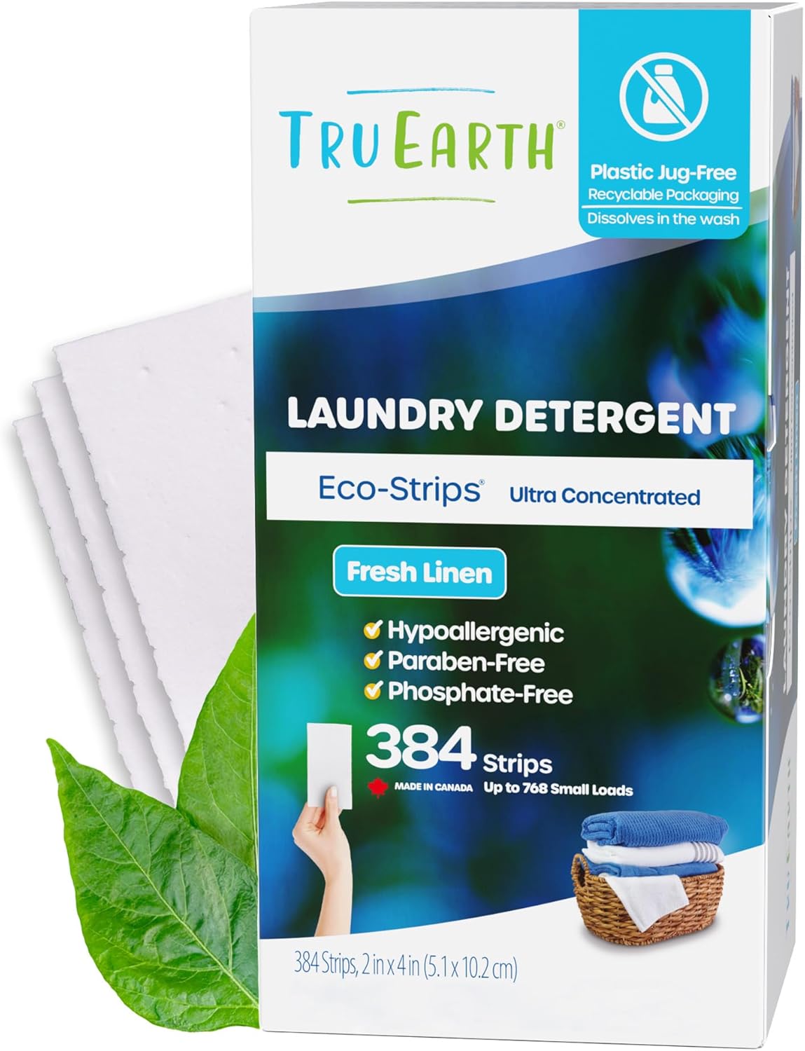 Tru Earth Compact Dry Laundry Detergent Sheets, Bulk, up to 768 Loads (384 Count) - Paraben-Free