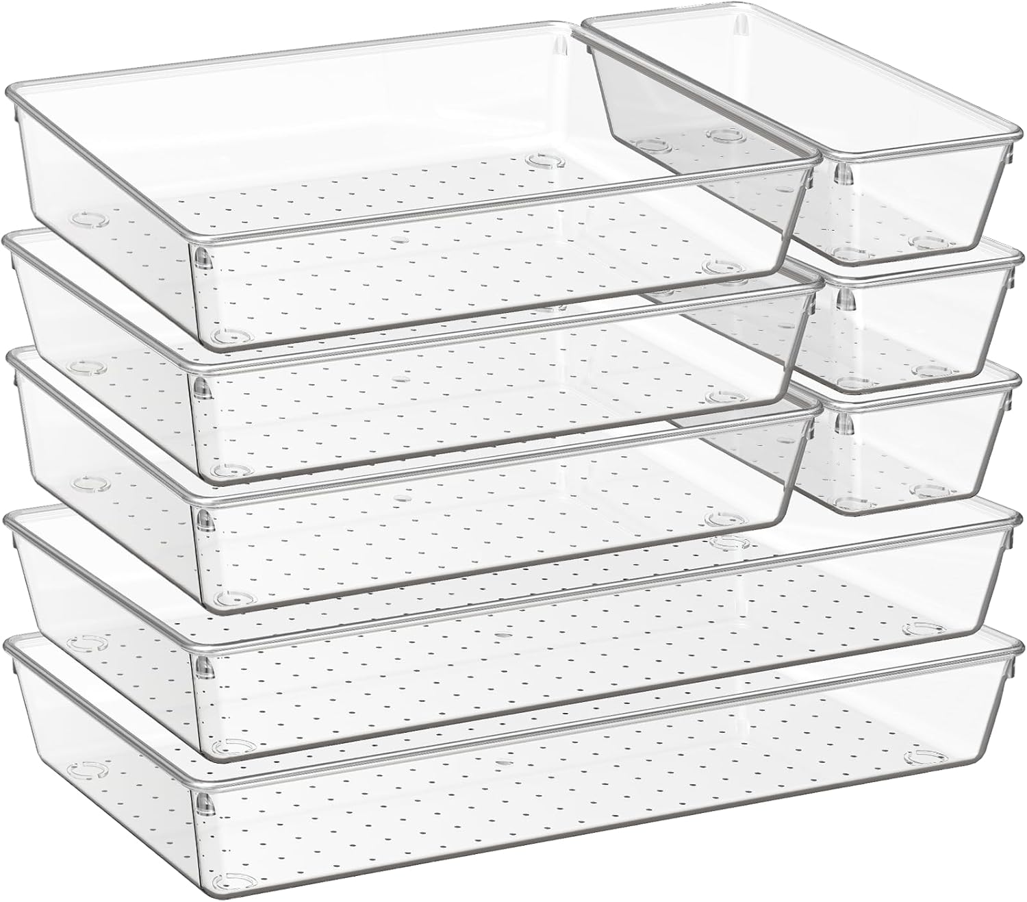 Criusia 8 Pack Drawer Organizer for Kitchen Gadgets, Large Clear Plastic Drawer Divider for Kitchen
