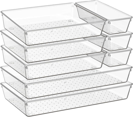 Criusia 8 Pack Drawer Organizer for Kitchen Gadgets, Large Clear Plastic Drawer Divider for Kitchen