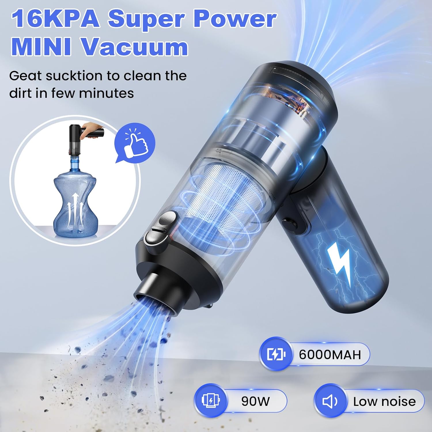 Car Vacuum Portable Cordless with 16000PA Ultra Suction 4-in-1 Foldable Air Duster & Brushless
