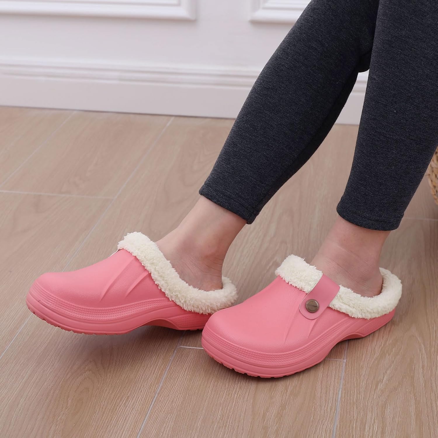 Beslip Classic Fur Lined Clogs Waterproof Winter Fuzzy Slippers for Women Men Indoor and Outdoor