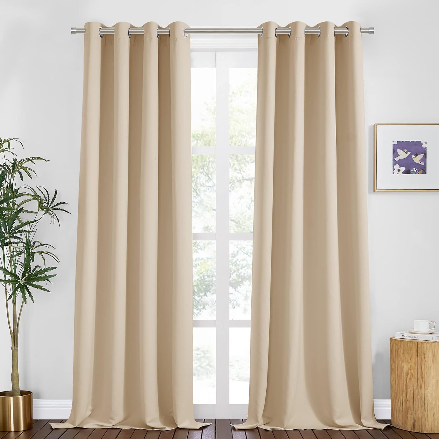 PONY DANCE Beige Window Curtains - Thermal Insulated Drapes Home Decor Room Darkening Curtain
