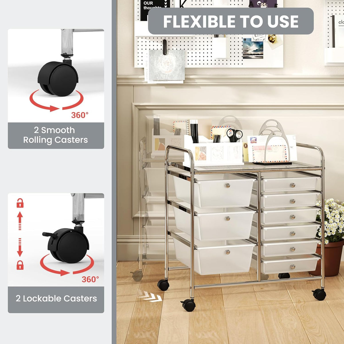 GOFLAME 9-Drawer Rolling Storage Cart, Mobile Utility Cart with Removable Drawers & Metal Frame