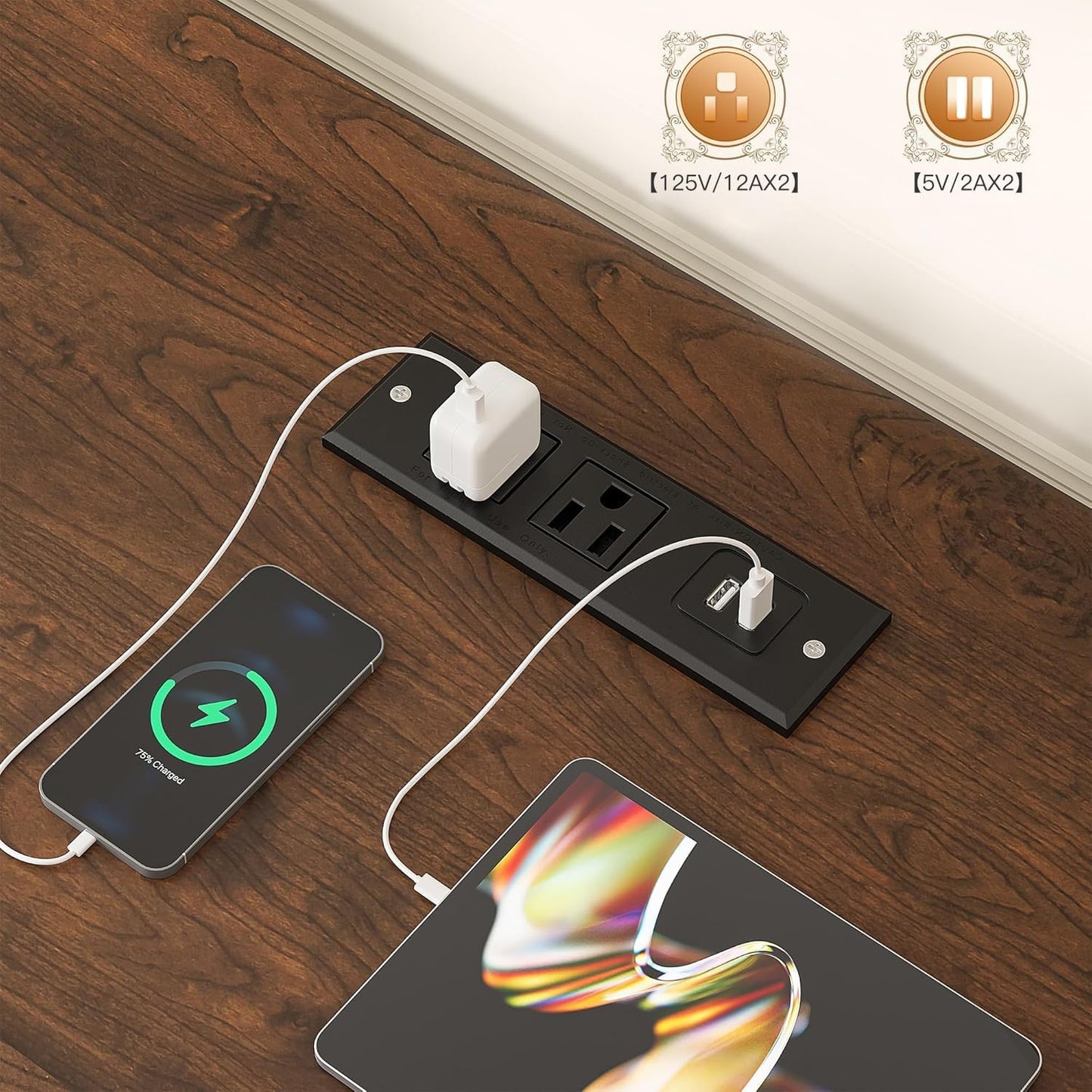 EnHomee 7 Cube Storage Organizer with LED Light and Charging Station Wood Cube Shelf White