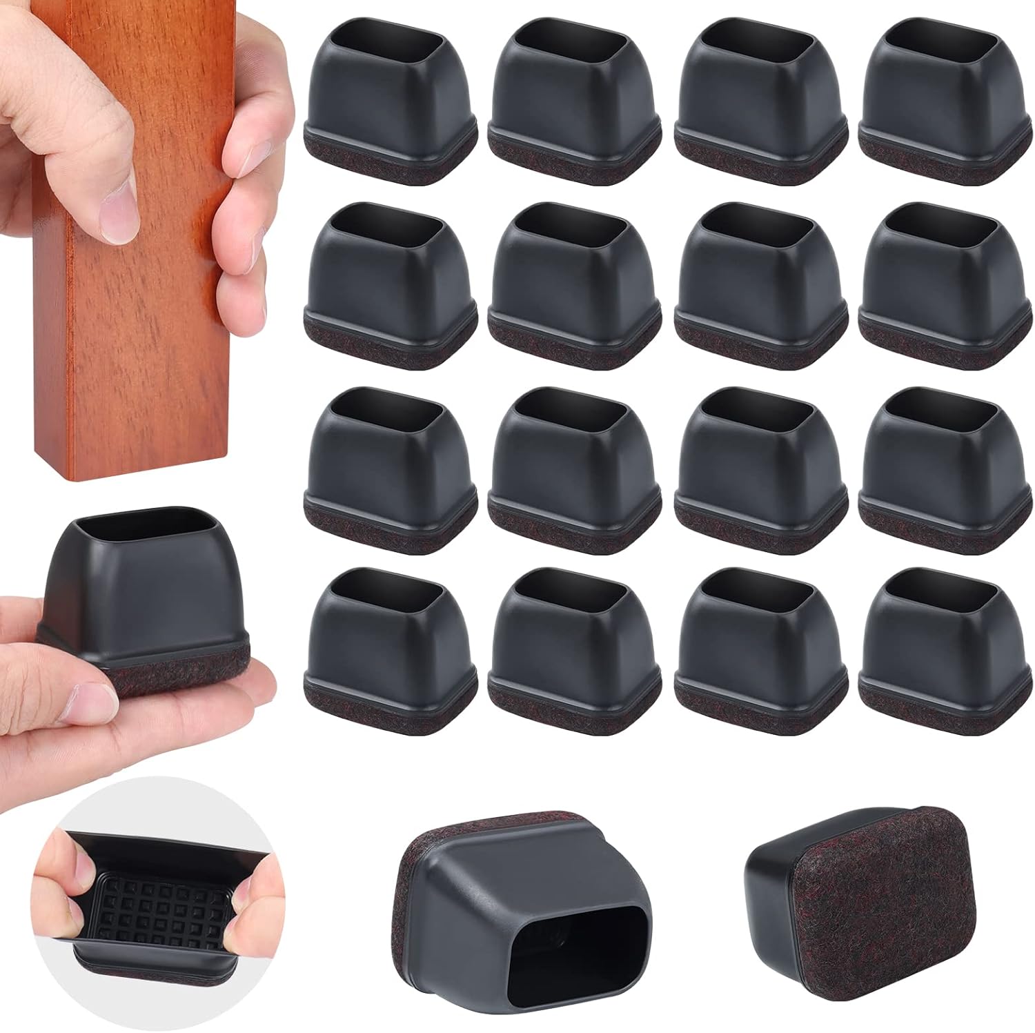 Ezprotekt 24 Pcs Rectangle Felt Chair Leg Floor Protectors for Hardwood Floors, Rectangle Black