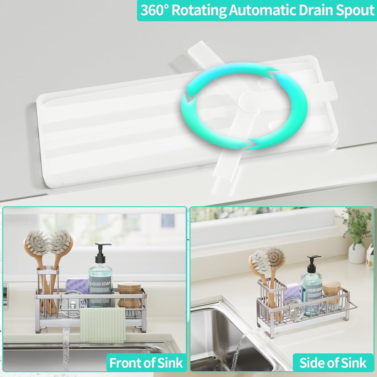 HapiRm Sponge Holder for Kitchen Sink - Self-draining Sink Caddy with Brush Holder and Dishcloth