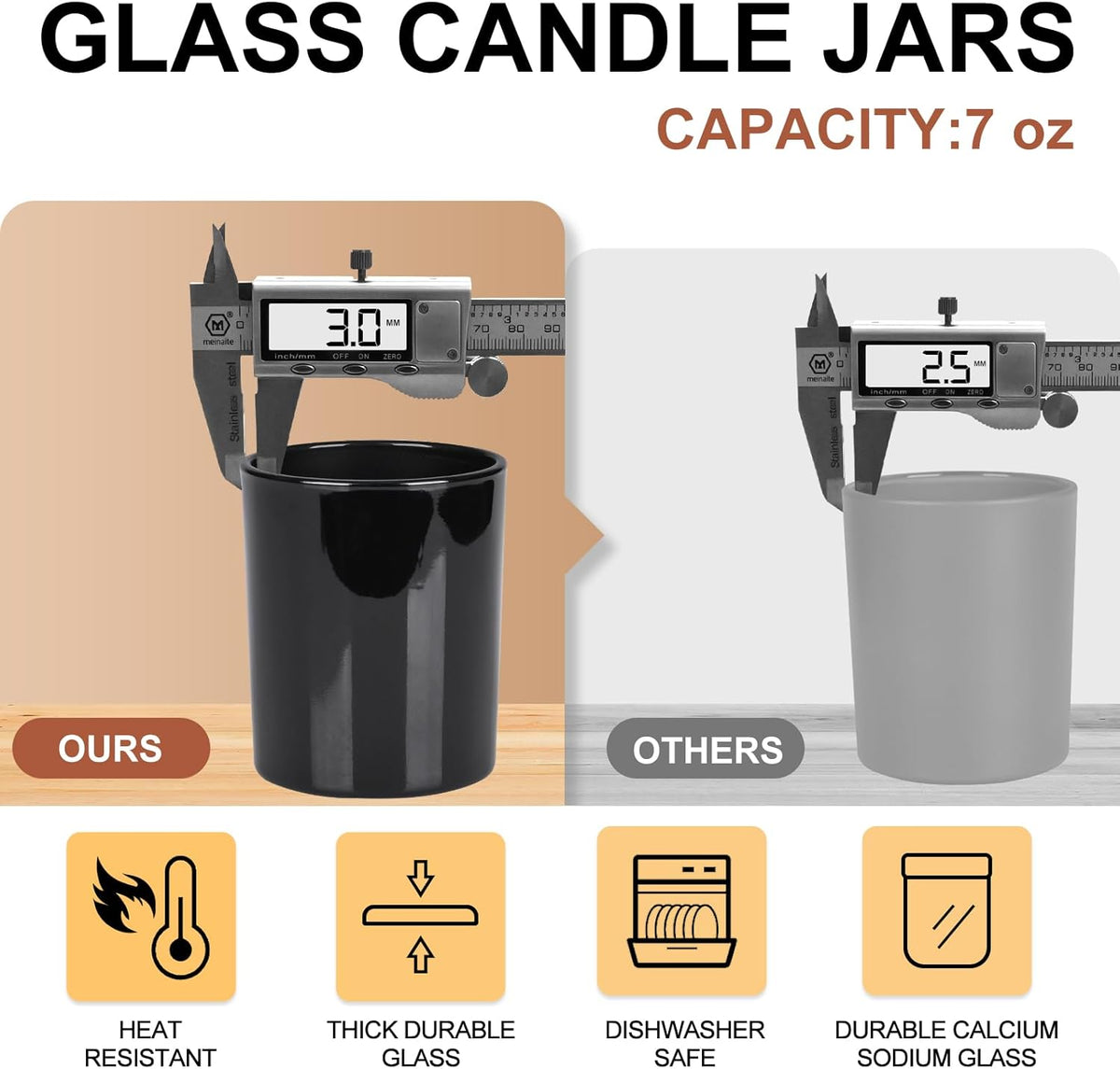 Thick Candle Jars for Making Candles 12 Pcs, 7 OZ Empty Jars with Wood Lids for Candle Making