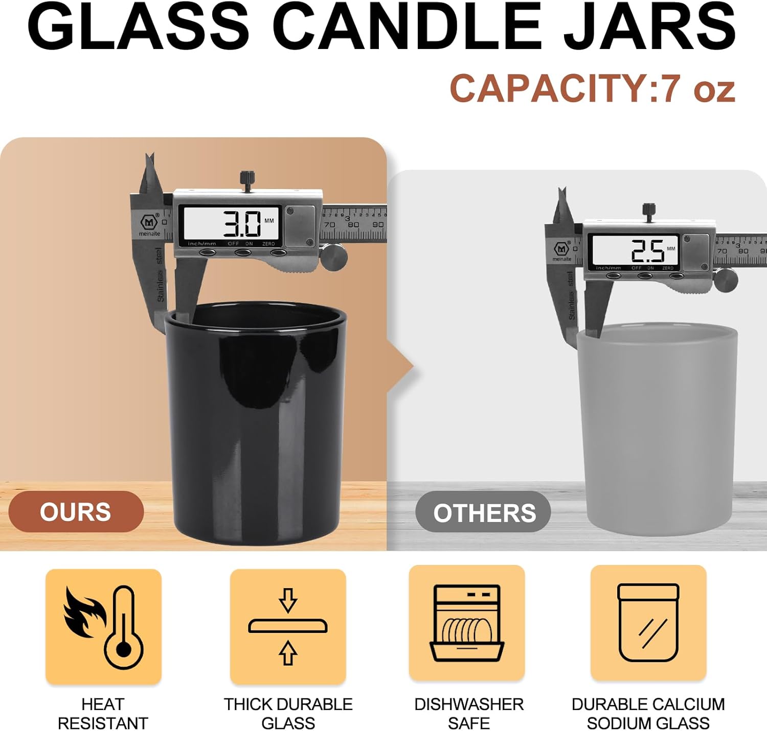 Thick Candle Jars for Making Candles 12 Pcs, 7 OZ Empty Jars with Wood Lids for Candle Making