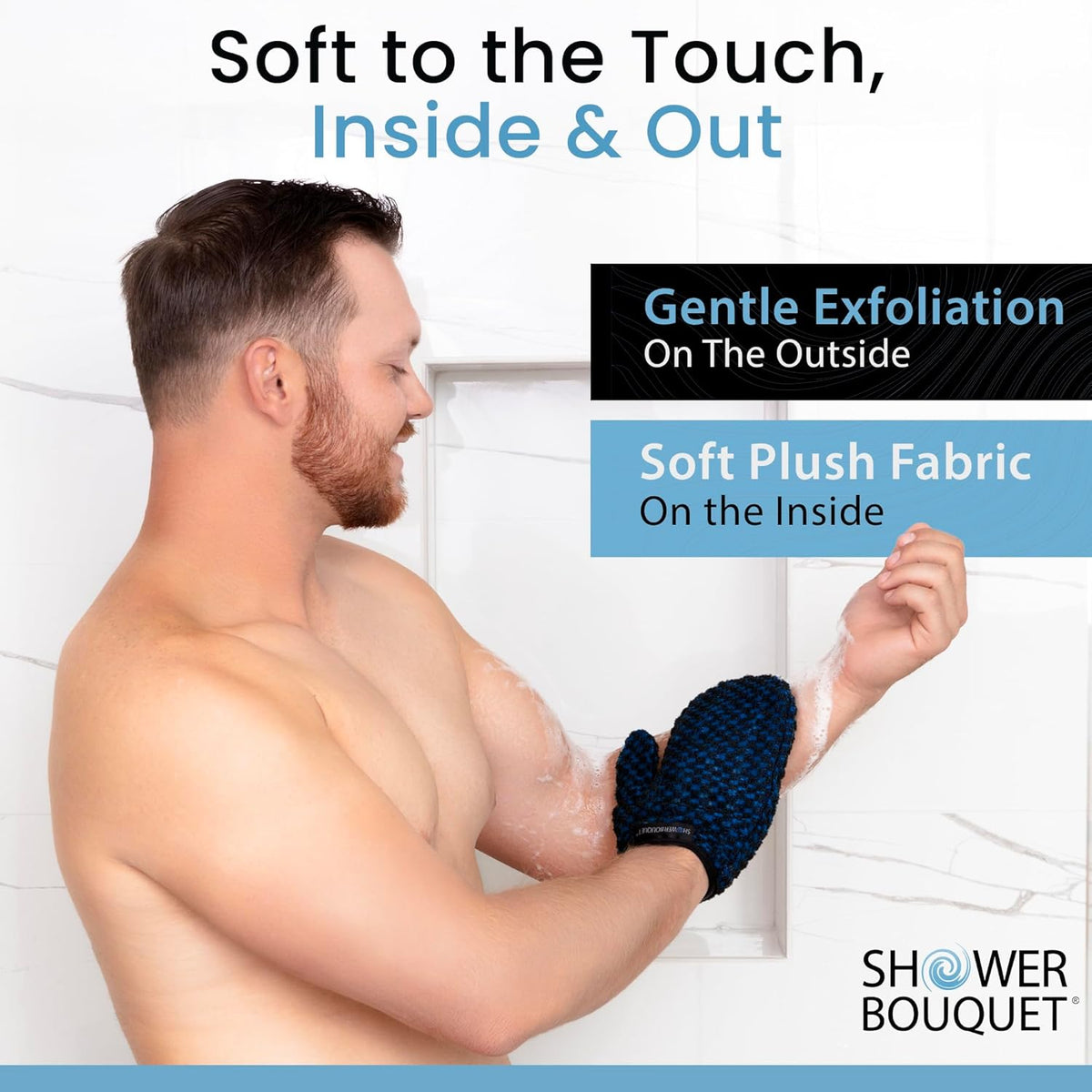 Japanese Exfoliating Mitt for Shower [1-Pack, Blue] - Charcoal & Silver Ion Exfoliating Glove