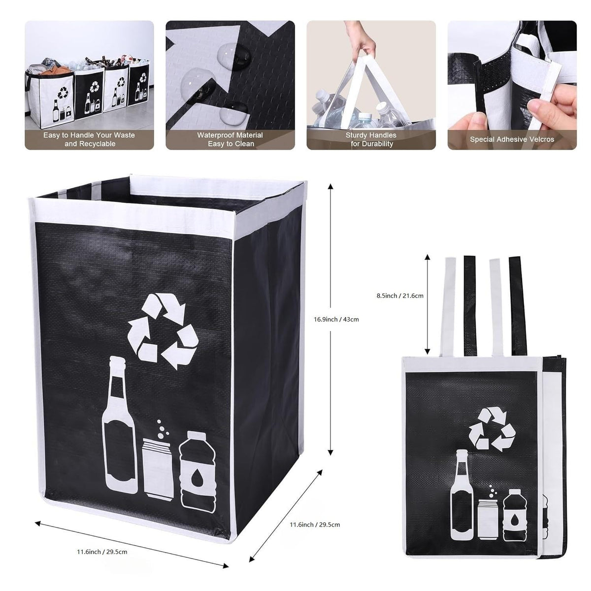 Recycle Waste Bag for Kitchen Home- Indoor Recycling Bins Trash Sorting Organizer, Reusable and