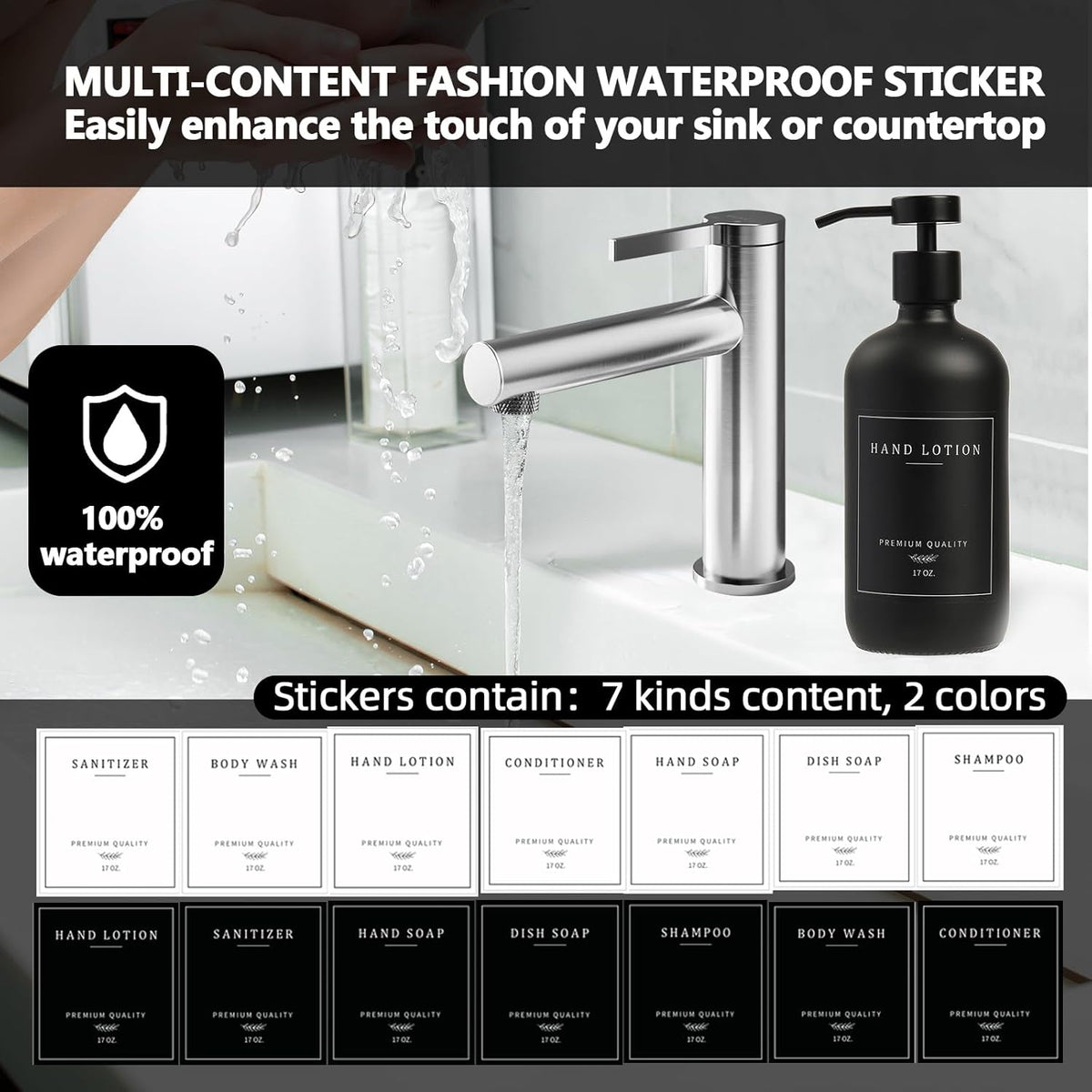 Black Soap Dispenser - Kitchen Hand Dish Soap Dispenser, Glass Bathroom Soap Lotion Dispenser with
