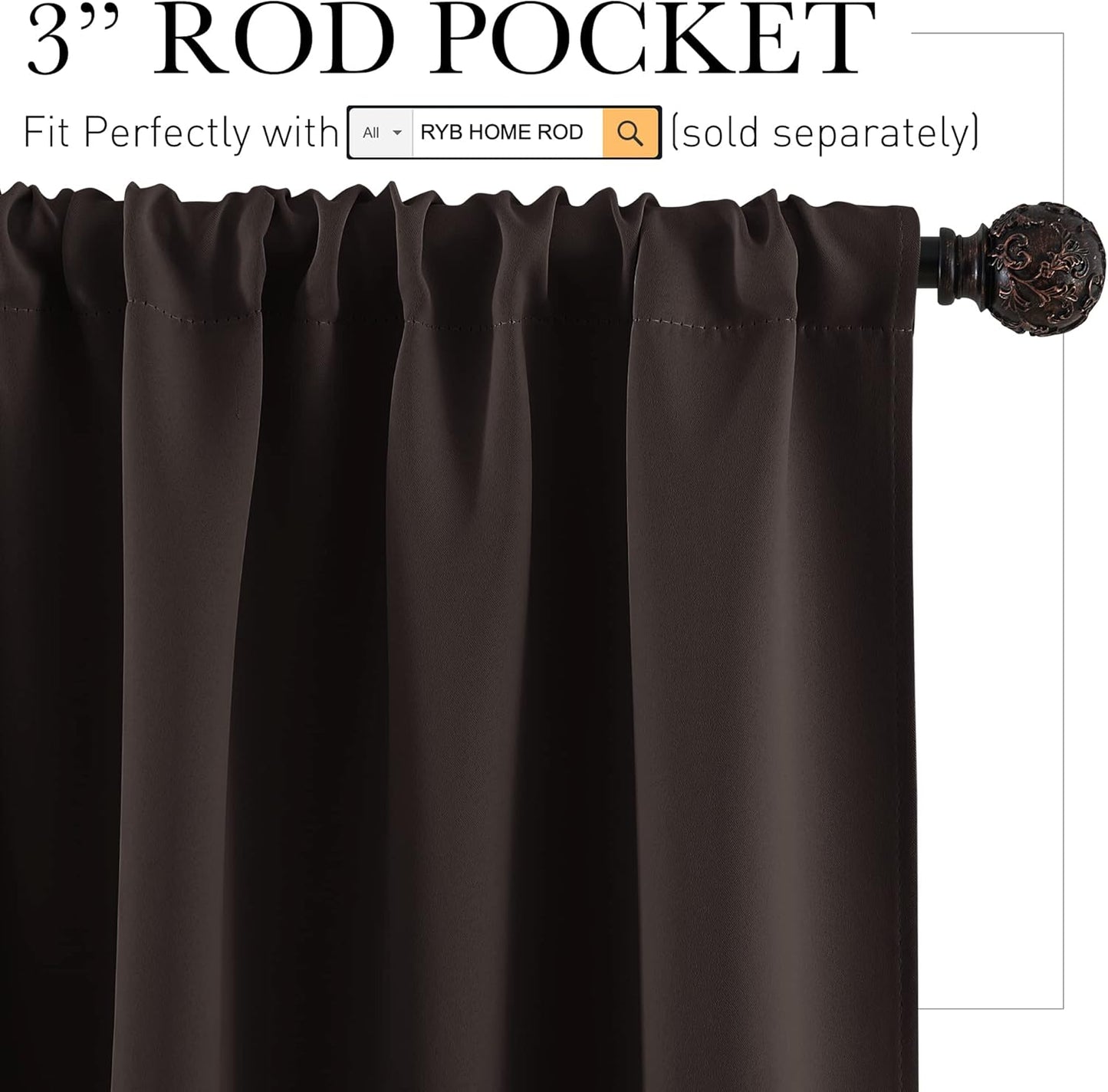 RYB HOME Bedroom Blackout Curtains - Thermal Insulated Noise Reducing Room Darkening Curtains