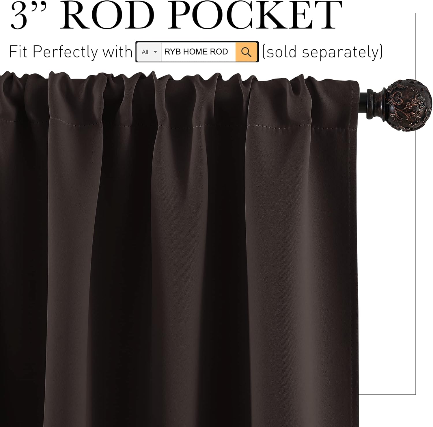 RYB HOME Bedroom Blackout Curtains - Thermal Insulated Noise Reducing Room Darkening Curtains