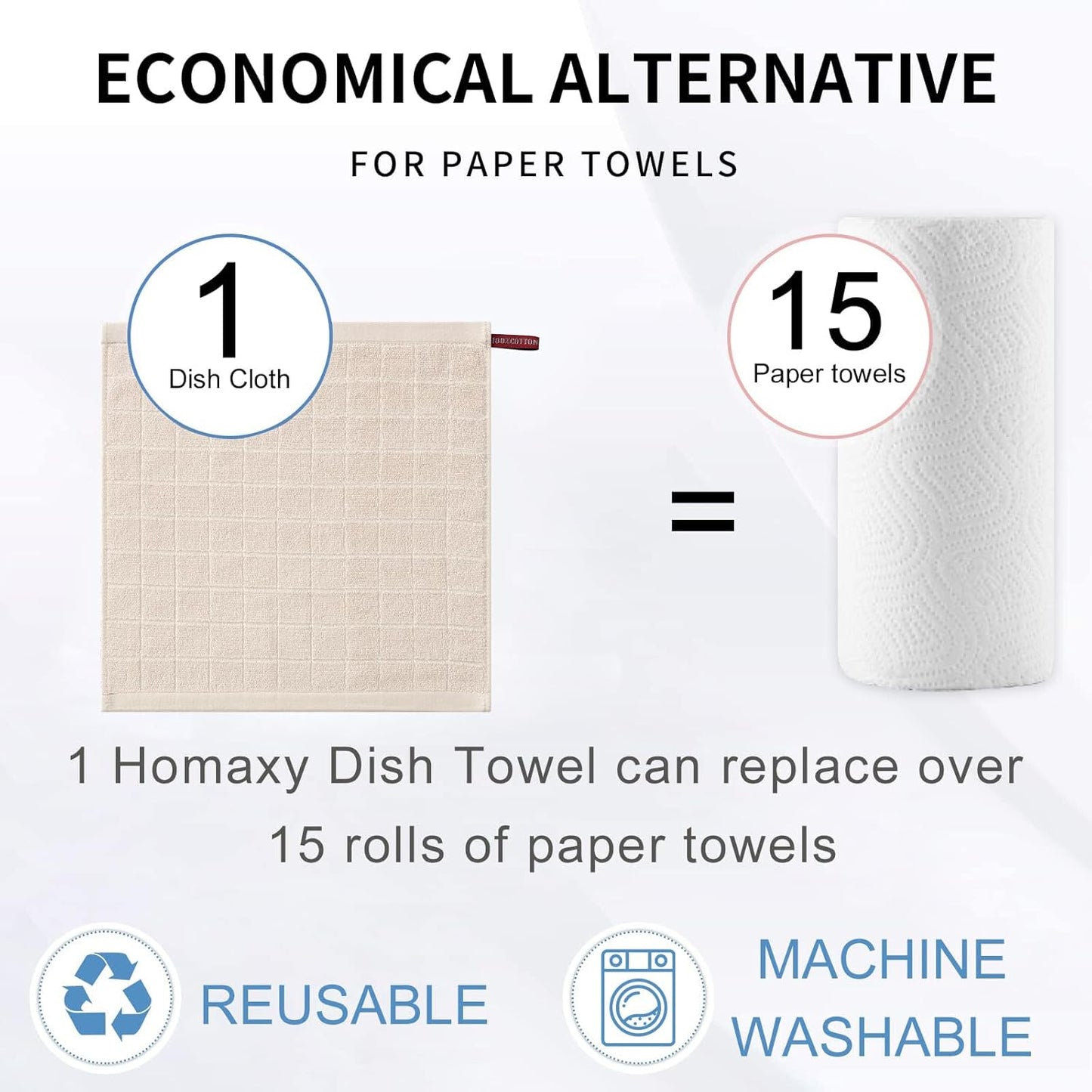 Homaxy 100% Cotton Terry Kitchen Dish Cloths, Ultra Soft and Absorbent Dish Towels for Kitchen