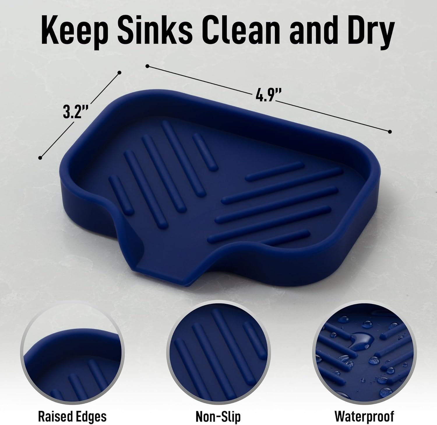 Zulay Kitchen Small Silicone Sponge Holder (4.9x3.3”) – Space-Saving Sink Organizer Tray for