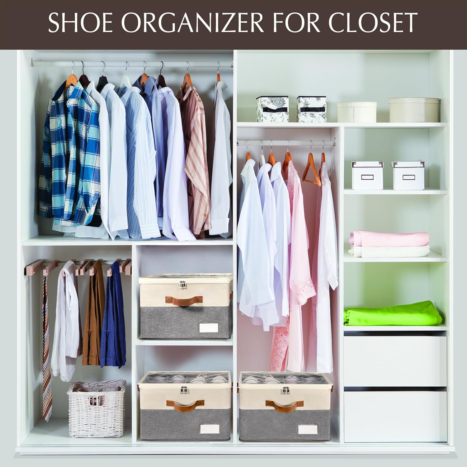 1 Pack Shoe Organizer for Closet, Adjustable Shoe Box Storage Containers, Large Foldable Shoe Bins