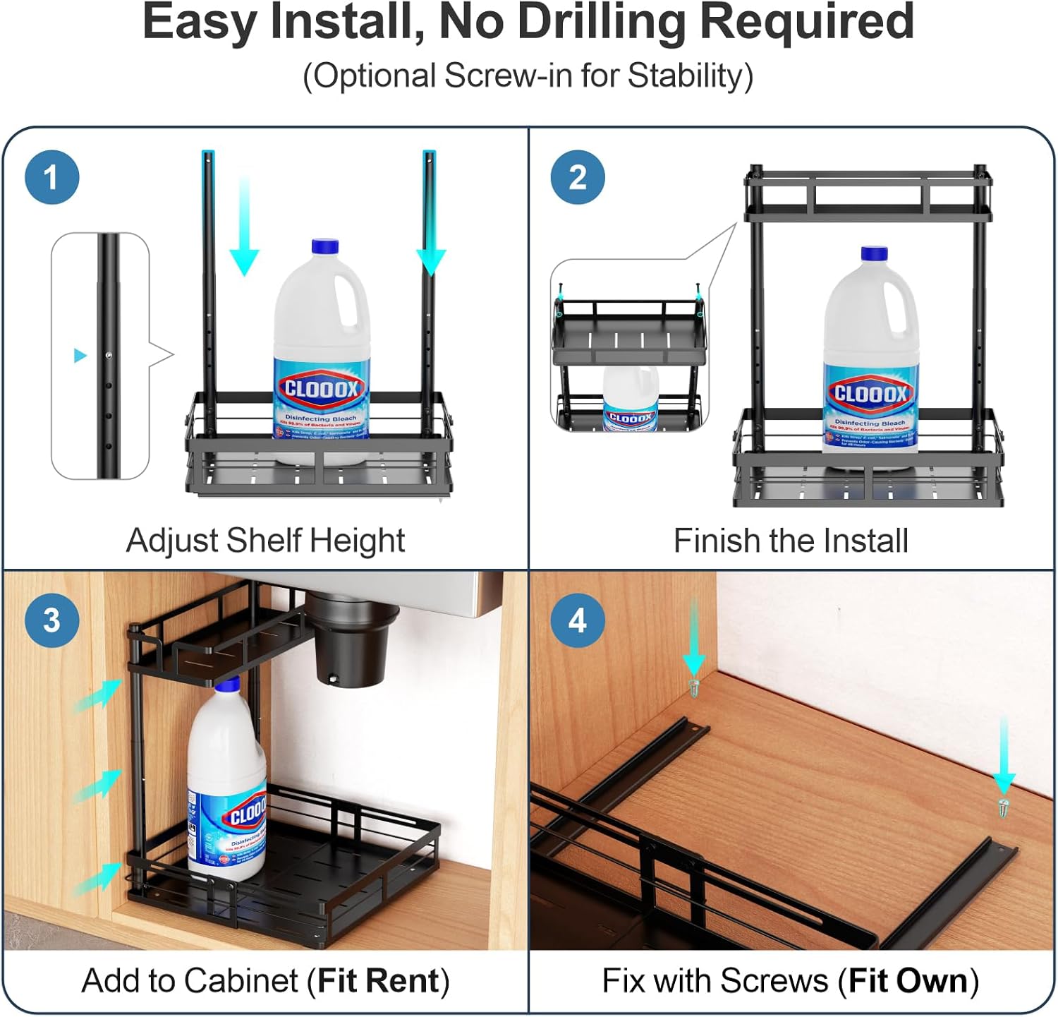 iSPECLE Under Sink Organizer - 2 Pack Under Kitchen Sink Pull Out Organizer Expandable Width Add
