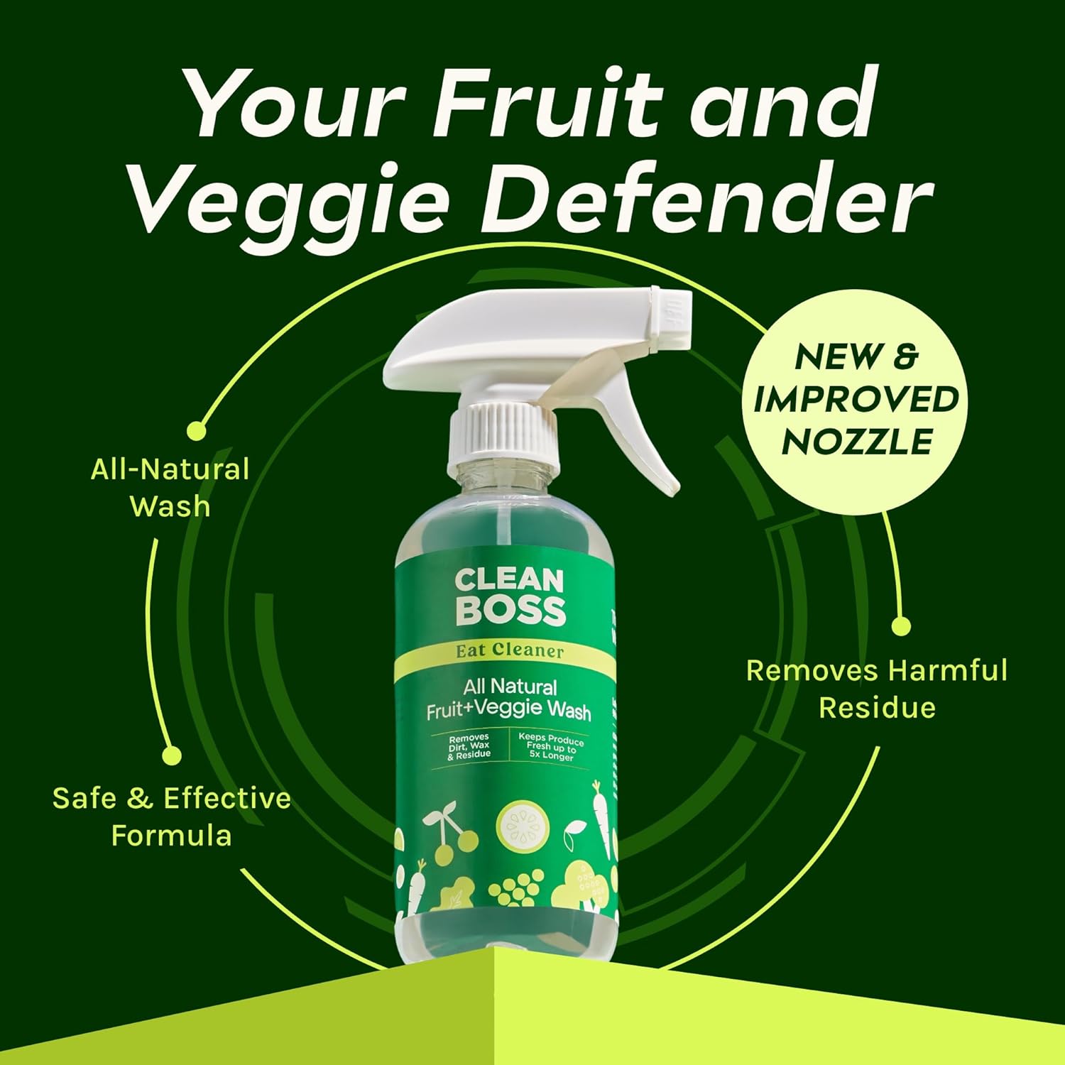CleanBoss Eat Cleaner Triple-Action Fruit + Veggie Wash - 12 oz, Pack of 3 - Removes Harmful