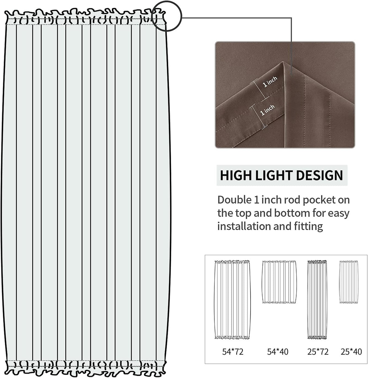 DWCN French Door Curtains – Rod Pocket Thermal Blackout Curtain for Doors with Glass Window