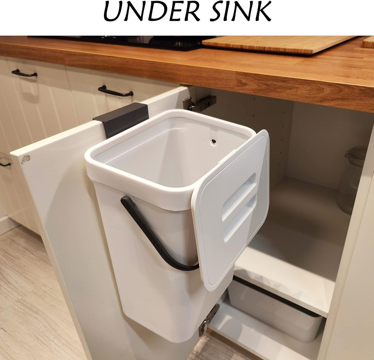 stonespace Hanging Trash Can, 3.2 Gallon/12L Small Waste Bin with Lid for Kitchen Cabinet Door or
