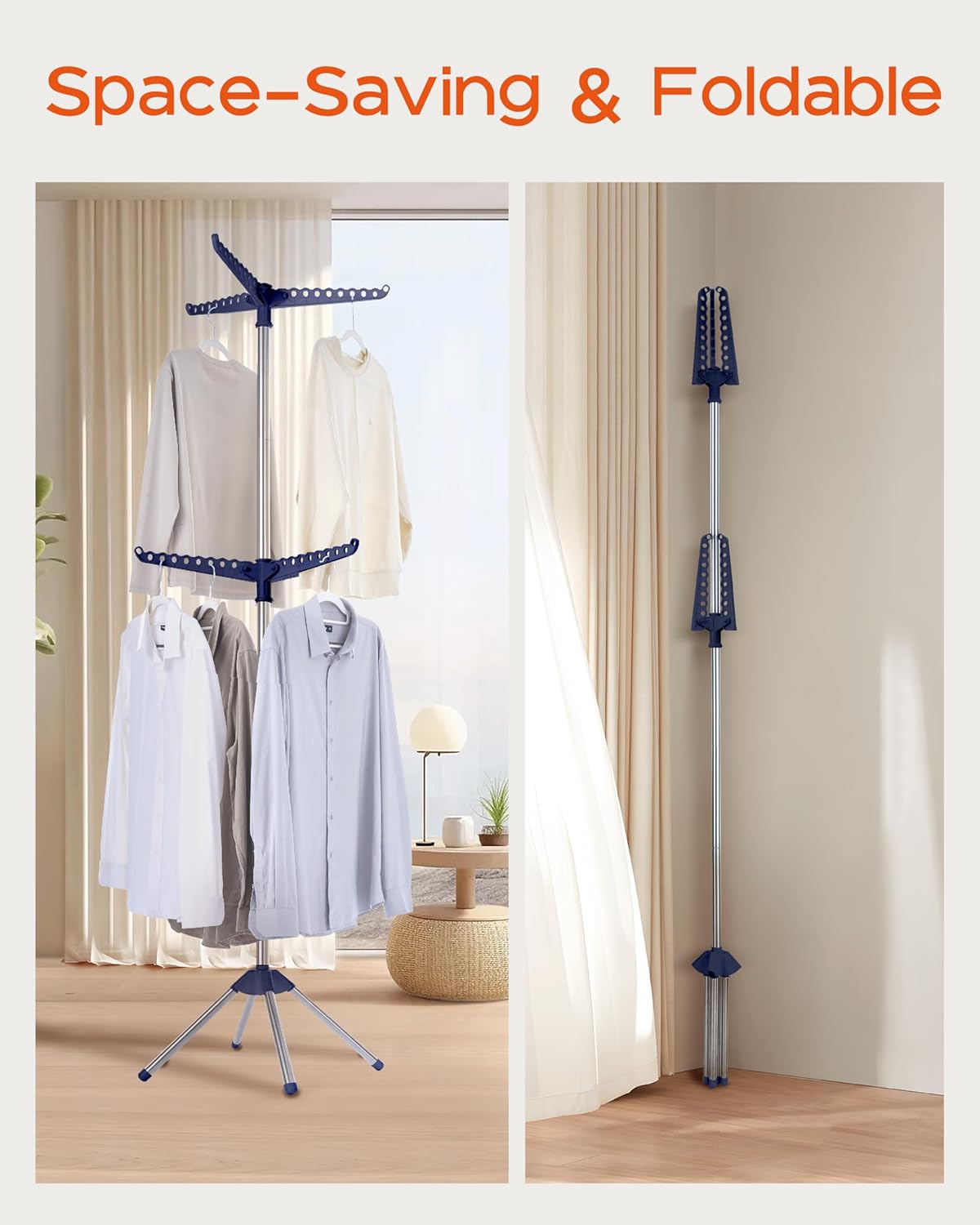 Clothes Drying Rack Foldable, 74.8 inch 2 Tier Laundry Drying Rack with Rotating Clothes Rail for