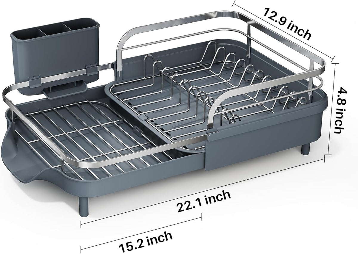 SAYZH Dish Drying Rack - Expandable Dish Rack for Kitchen Counter, Rust-Resistant Dish Drainer with