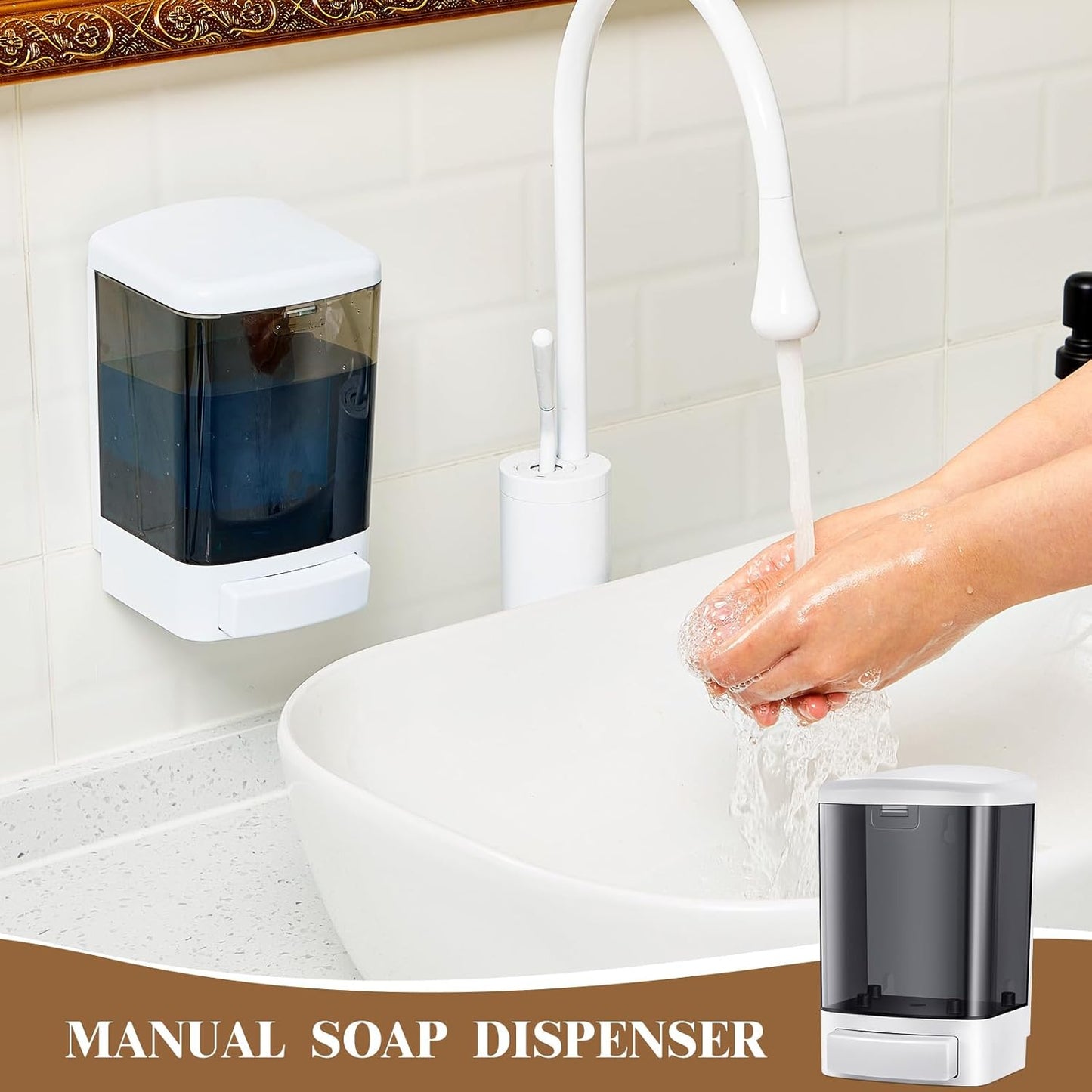 Hushee 4 Pcs Plastic Wall Mounted Soap Dispenser Commercial Manual Soap Containers Wall Dispenser