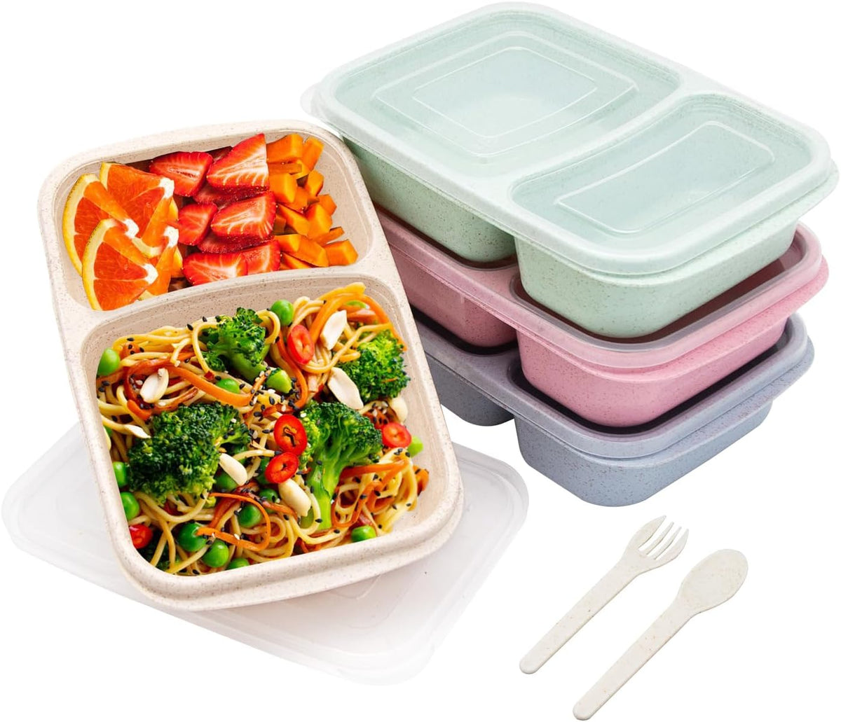 4 pack Bento Lunch Box, 2 Compartments Meal-Prep Containers with Lids, Microwave & Dishwasher Safe