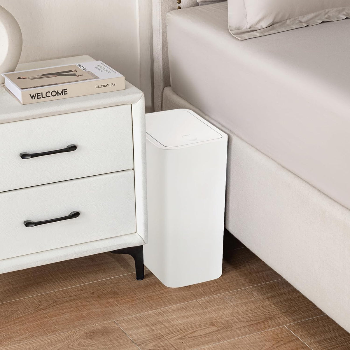TIPGO Bathroom Trash Can with Lid, 4 Gallon / 15 Liter Small Garbage Can, Press Top Bin, Plastic