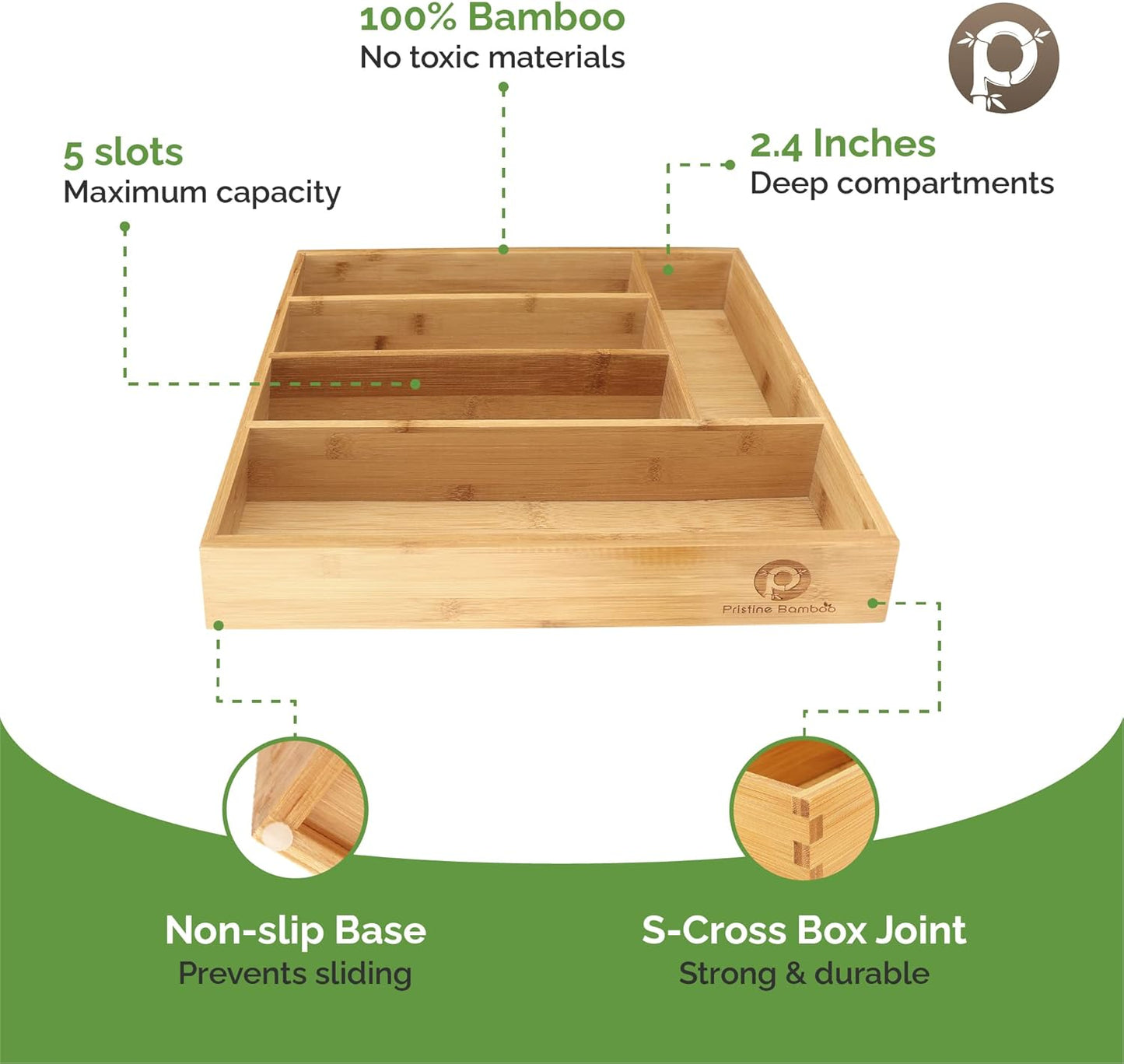 Silverware Organizer - Small Extra-Deep Wooden Kitchen Drawer Organizer Divider for Spoons, Forks
