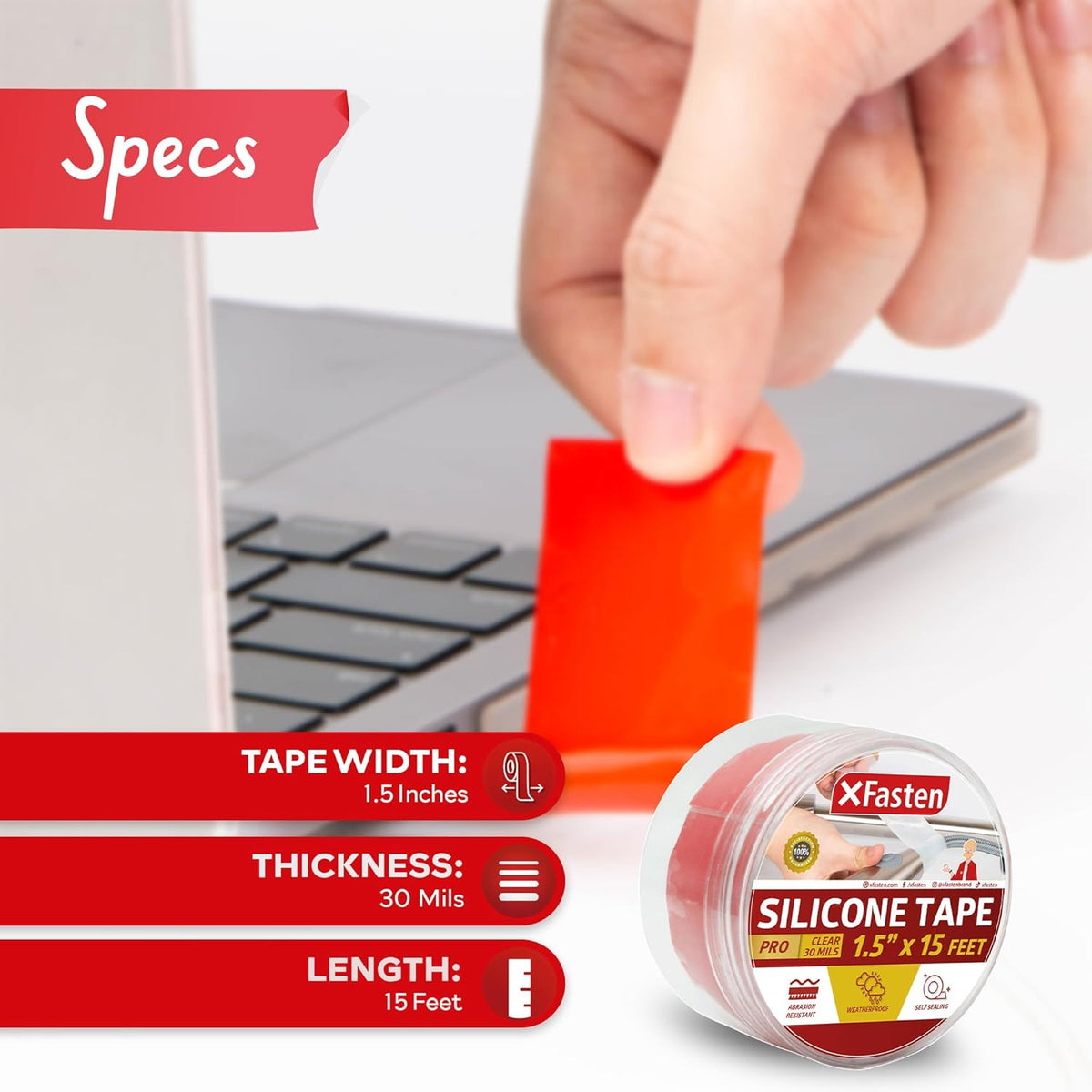 XFasten Self-fusing Silicone Tape Pro, Red, 1.5-Inch x 15-Feet, 30mils Extreme Stretch and Seal