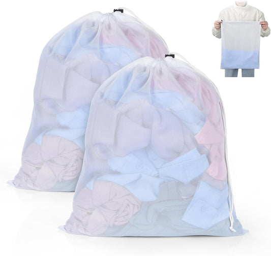 OTraki 16 x20 Inch Small Laundry Bags 2PCS Fine Mesh Washing Bag Drawstring Dirty Clothes Machine