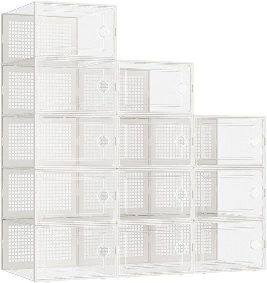 Kuject Large Shoe Organizers Storage Boxes for Closet, 12 Pack Clear Plastic Stackable Storage Bins