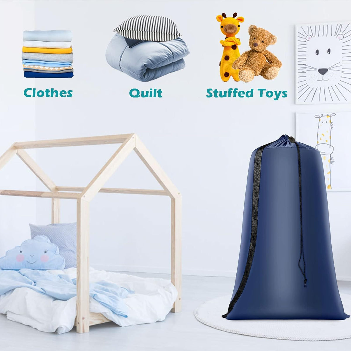 Heavy Duty Laundry Bag 2 Pack XL Nylon Laundry Bags with Straps, Washable Large Dirty Clothes