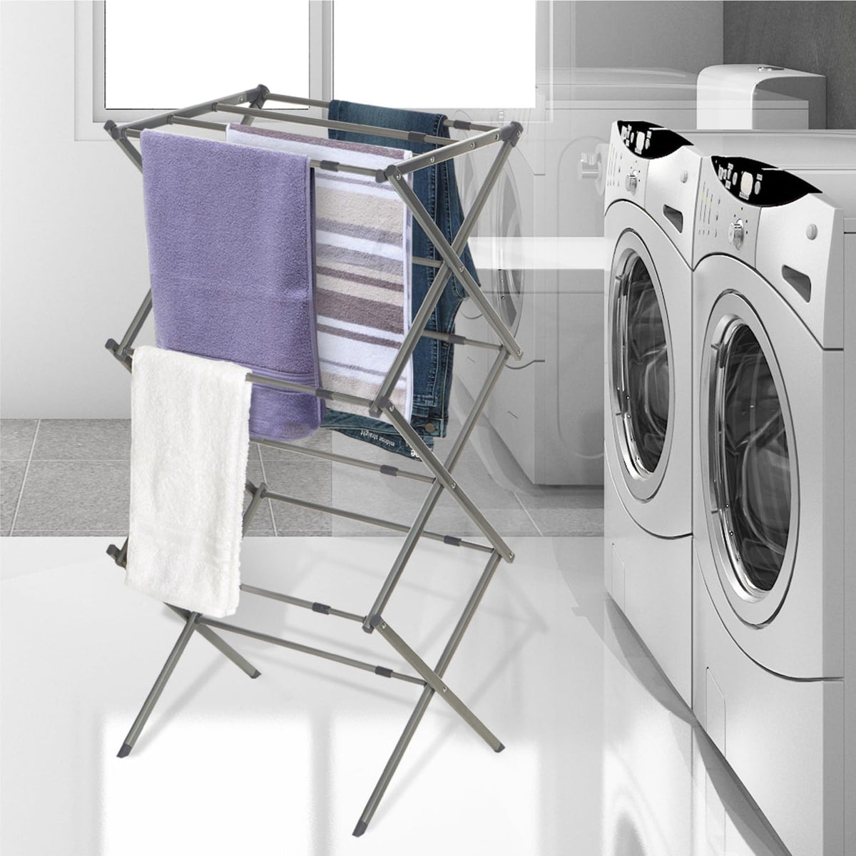 BLACK+DECKER 3 Tier Expandable Collapsing Foldable Laundry Rack for Air Drying Clothing, Space