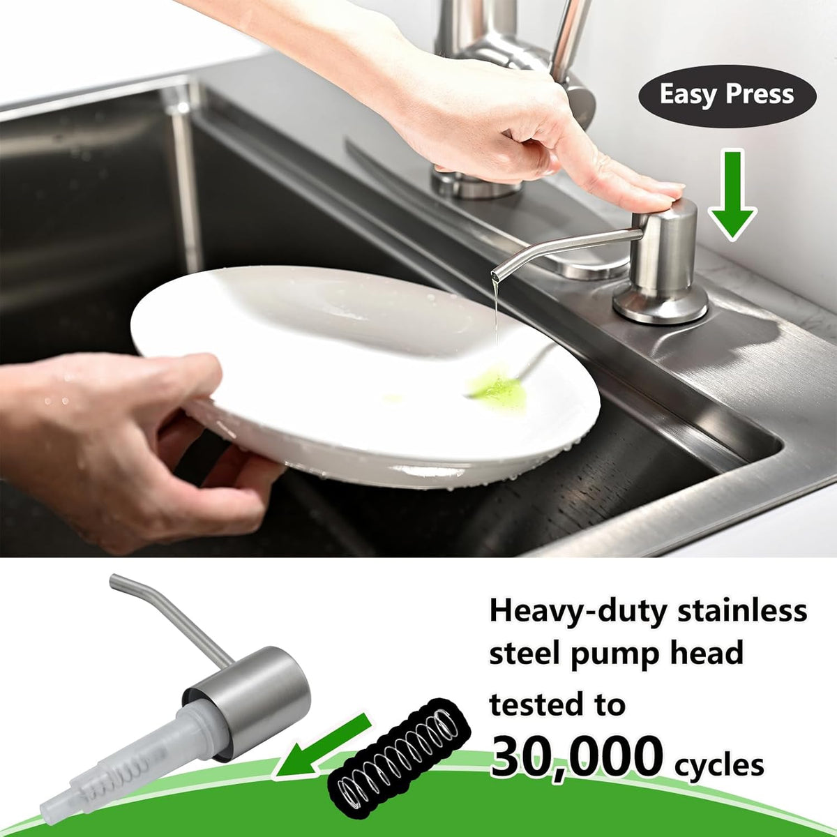 Built in Soap Dispenser for Kitchen Sink, Stainless Steel Brushed Nickel Countertop Pump Head, Dish