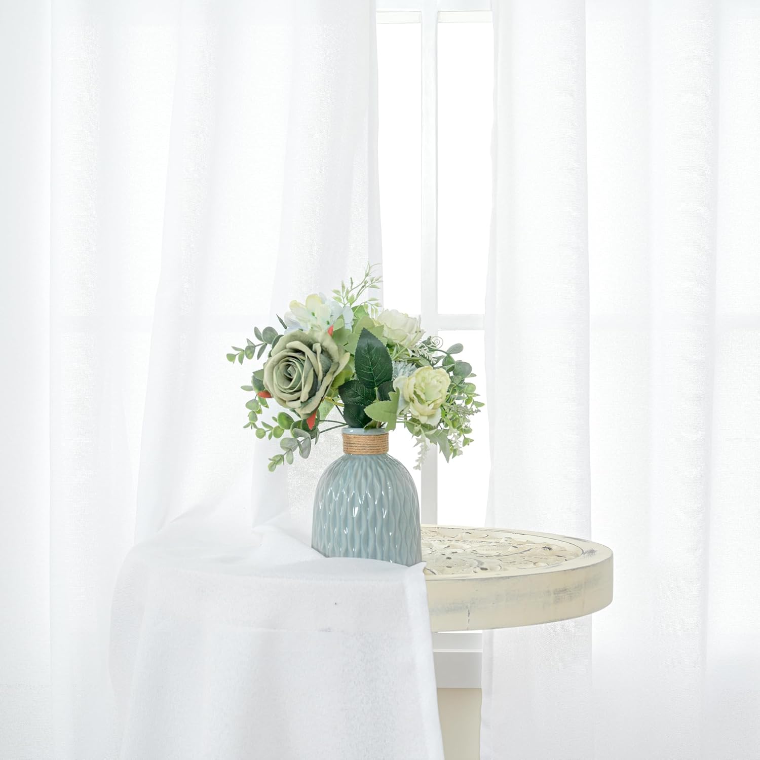YoungsTex 72 Inch Length White Linen Curtains for Living Room 2 Panels, Rod Pocket Back Tab Semi