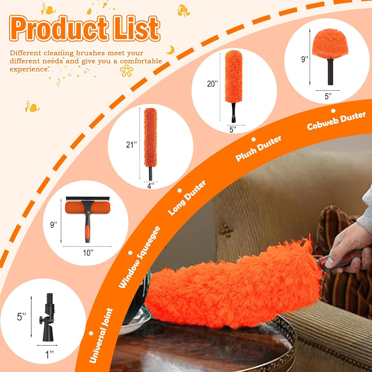 20FT High Reach Duster Cleaning Kit with Extension Pole, High Ceiling Fan Cleaner Duster Tool for