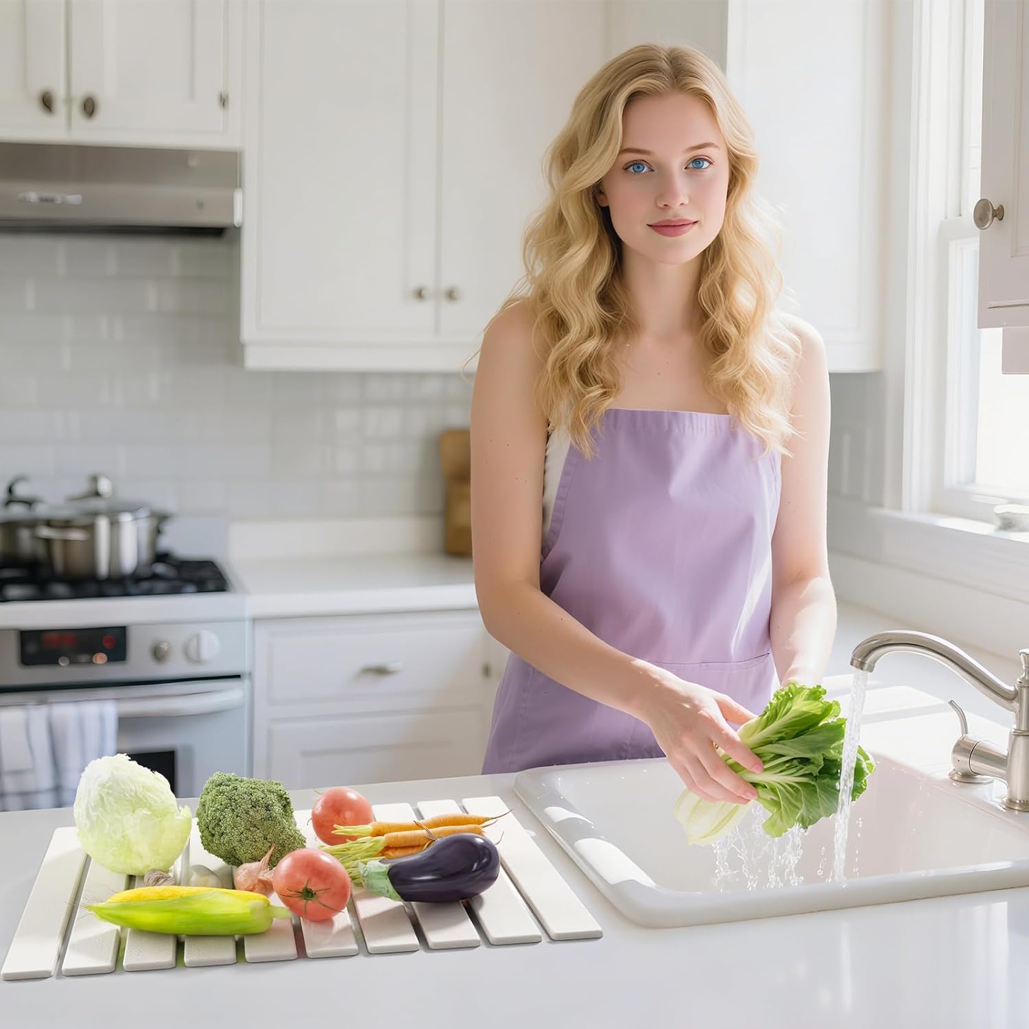 Large Stone Dish Drying Mats for Kitchen Counter,23.6''x15.3'' Foldable Quick Dry Stone Mat